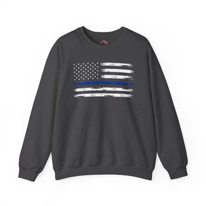 Thin Blue Line American Flag Crewneck Sweatshirt The Devil's Pickle