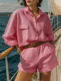 Cotton-Linen Loose-Fit Button-Down Shirt and Shorts Casual Set FitiqueFit