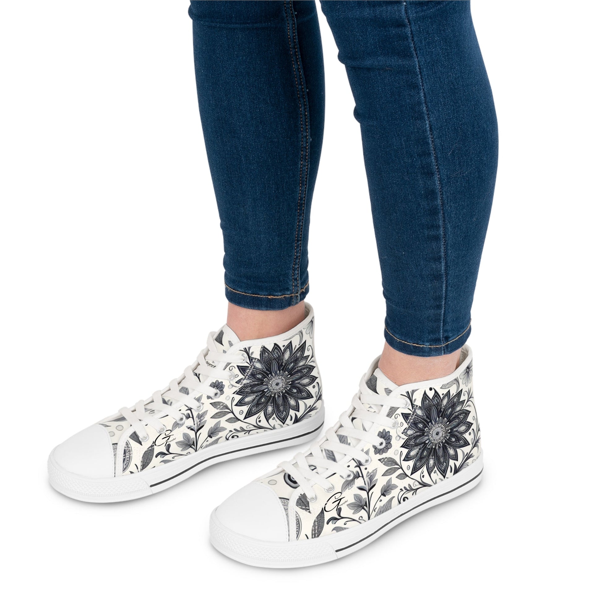 Elegant Floral Women's High Top Sneakers | Stylish Footwear for All Occasions, Casual Wear, Unique Gifts, Trendy Sneakers, Fashion Footwear Grayceful LLC