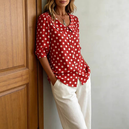 Women's Retro Polka Dot Three-Quarter Sleeve Loose Cardigan Shirt FitiqueFit
