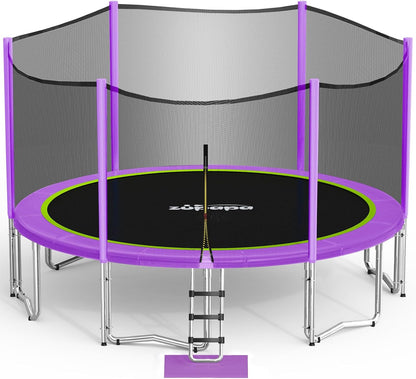 1500LBS Weight Capacity No-Gap Design 16 15 14 12FT Trampoline for Kids with Safety Enclosure Net Outdoor Backyards Trampolines with Non-Slip Ladder for Children Adults Family