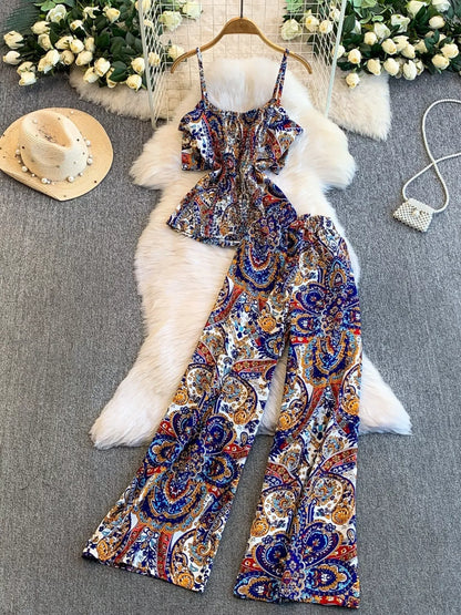 Printed Cami and Wide Leg Pants Set New Era Fashion LLc