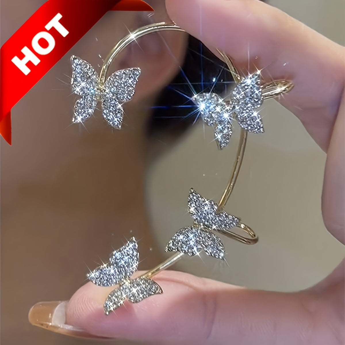 French-style Golden Sparkling Butterfly Luxury Butterfly Earrings NovaCart
