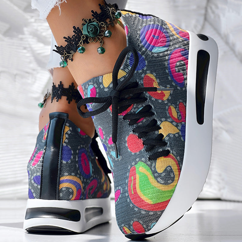 Women's Random Print Side Lace-Up Elastic Sport Shoes, Comfortable Slip-On Sneakers For Women, Casual Daily Wear Footwear See size chart under “more details” The Fashion Celestial