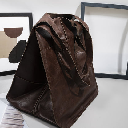 Large Capacity Retro PU Tote Bag For Women - Spacious & Stylish Handbag With Handy Front Pocket For Work, Travel & Everyday Chic NovaCart