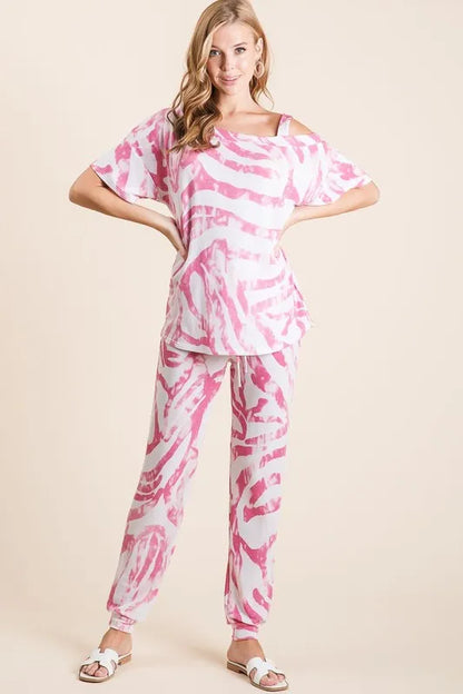 BiBi Zebra Print French Terry Top and Pants Set New Era Fashion LLc