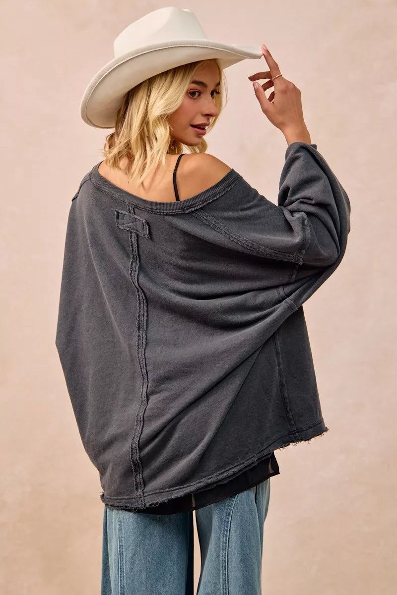 BiBi Mineral Washed French Terry Oversized Sweatshirt FitiqueFit