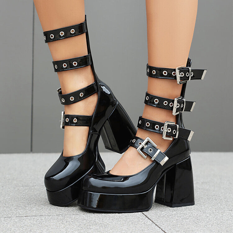 Sweet Cool Chunky Heel High Heel Leather Shoes See size chart under “more details” The Fashion Celestial