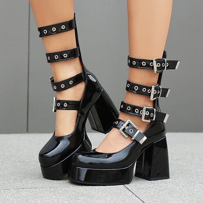 Sweet Cool Chunky Heel High Heel Leather Shoes See size chart under “more details” The Fashion Celestial