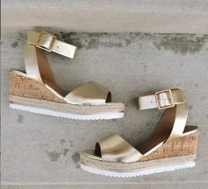 Wedge Heel Women's Sandals with Buckle