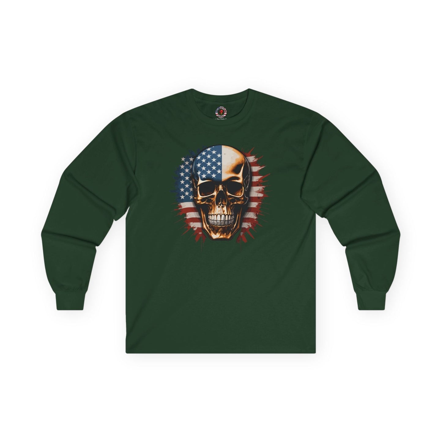 American Flag Skull Long Sleeve Tee The Devil's Pickle
