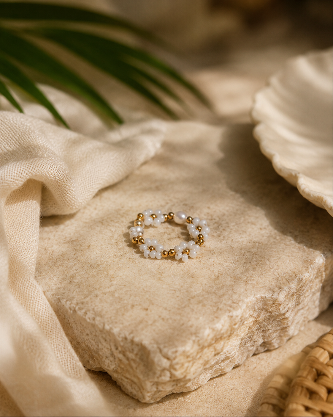 Freshwater Pearl and Flower Beaded Ring Village Thrive