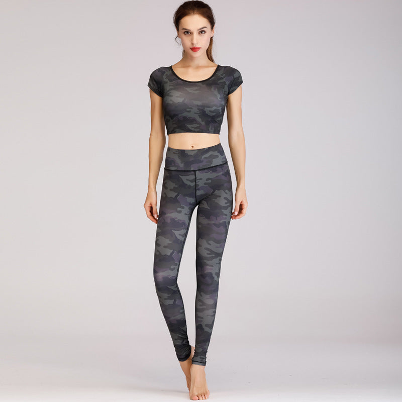 Printed navel short-sleeved quick-drying dance dress FitiqueFit