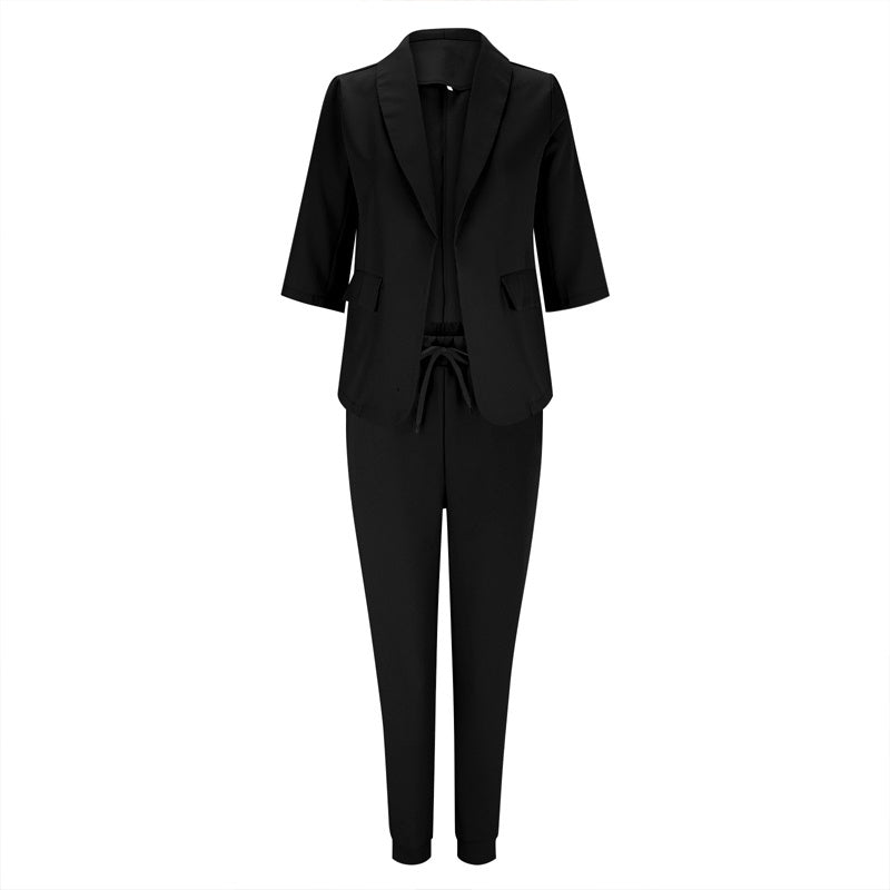 Women’s Notch-Lapel Blazer & Drawstring Pants Suit Set FitiqueFit