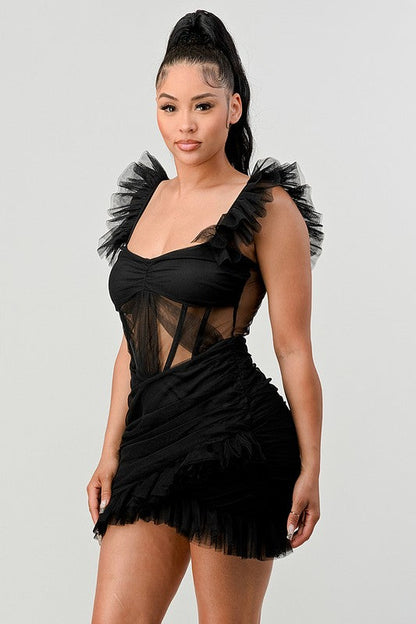 BE ADORABLE RUFFLE MINI DRESS See size chart under “more details” The Fashion Celestial