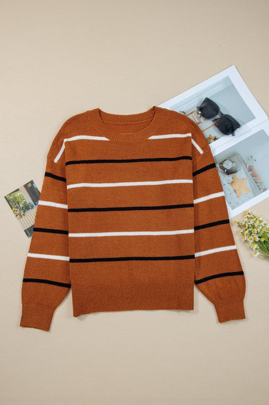 Stripe Ribbed Trim Drop Shoulder Sweater Shop Style & More | Fresh Looks, Everyday Deals & Free Shipping