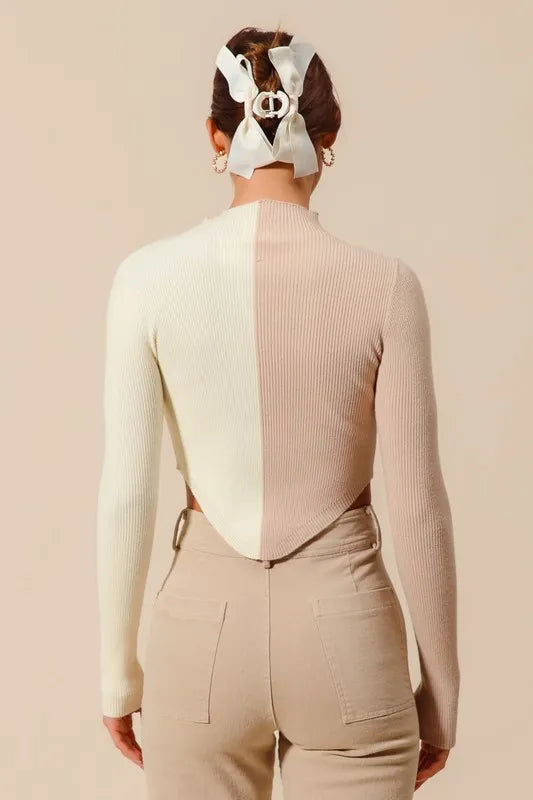 SO ME Color Block Fitted Crop Sweater Top West2East Surf