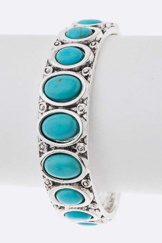 Oval Stone Adjustable Open Bangle Shop Style & More | Fresh Looks, Everyday Deals & Free Shipping