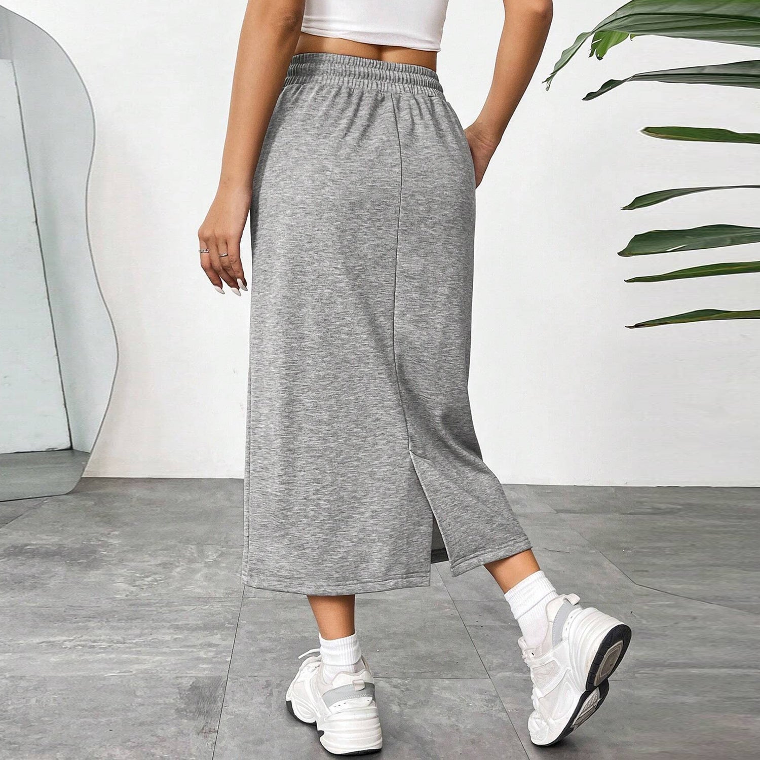 Sports Leisure Commute Loose Elastic Waist Solid Skirt Grayceful LLC
