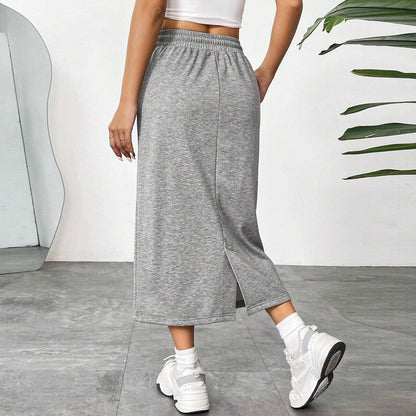 Sports Leisure Commute Loose Elastic Waist Solid Skirt Grayceful LLC