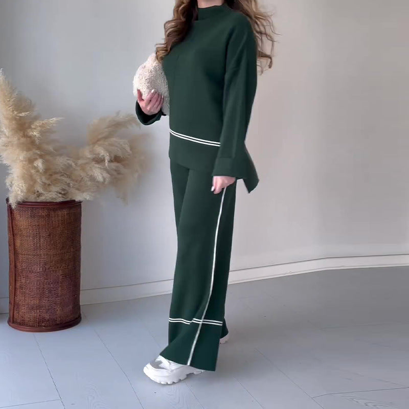 Women’s Solid Color Casual Two-Piece Set – Loose Top & Bootcut Pants Suit FitiqueFit