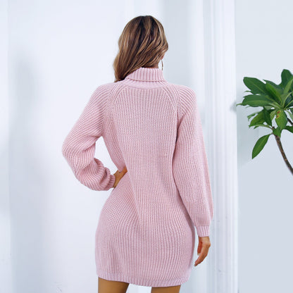 Winter Turtleneck Long Sweater Dress With Button Design Leisure Clinch Long Sleeve Base Sweater Women Grayceful LLC