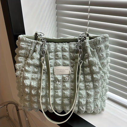 Elegant Women's Structured Pleated Bubble Shoulder Bag