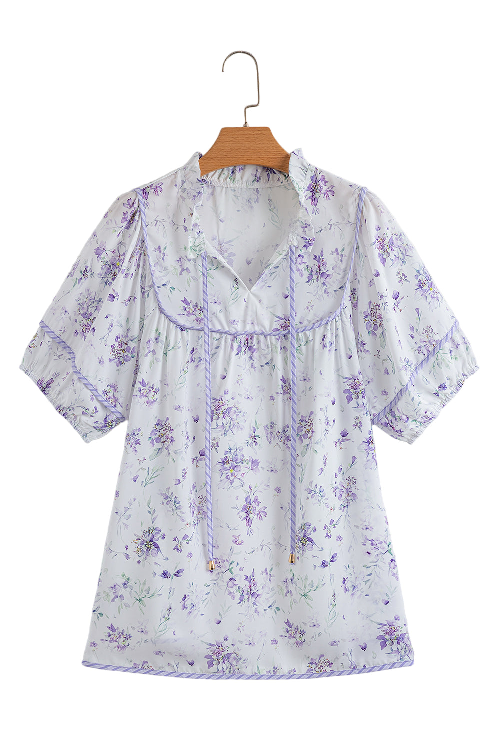Purple Floral Print Split Neck Plus Size Top Garden Naked Curves