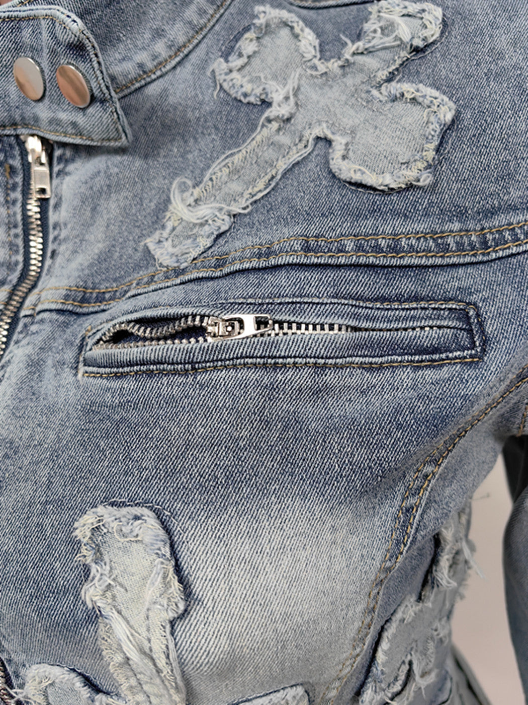 Denim Embroidered Short Skirt Jacket Suits Suit See size chart under “more details” The Fashion Celestial