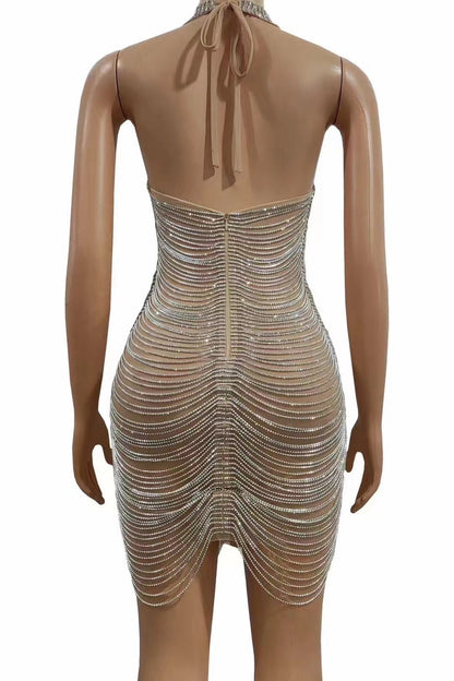Women's Nightclub Model Dance Party Chain Shiny Hip Bag Backless Skirt See size chart under “more details” The Fashion Celestial