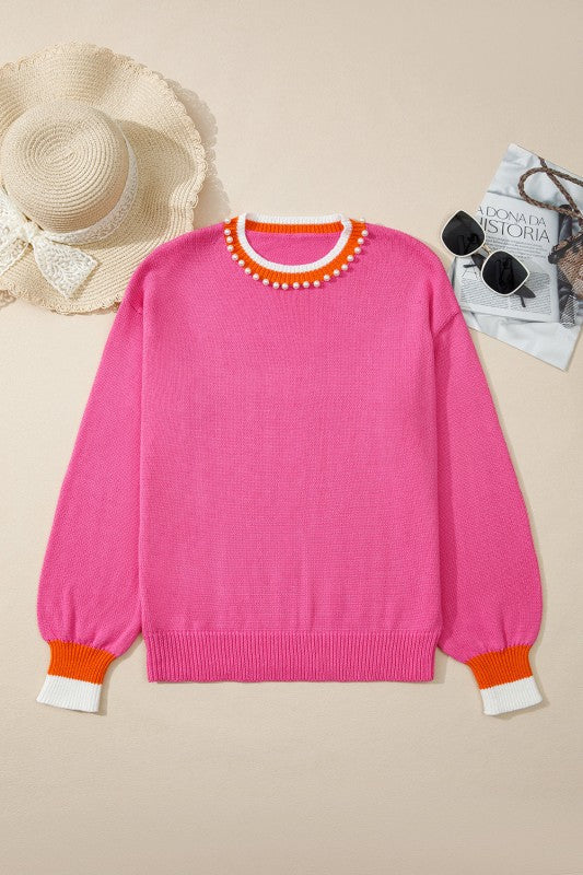 Pearl Contrast Trim Crewneck Drop Shoulder Sweater Shop Style & More | Fresh Looks, Everyday Deals & Free Shipping