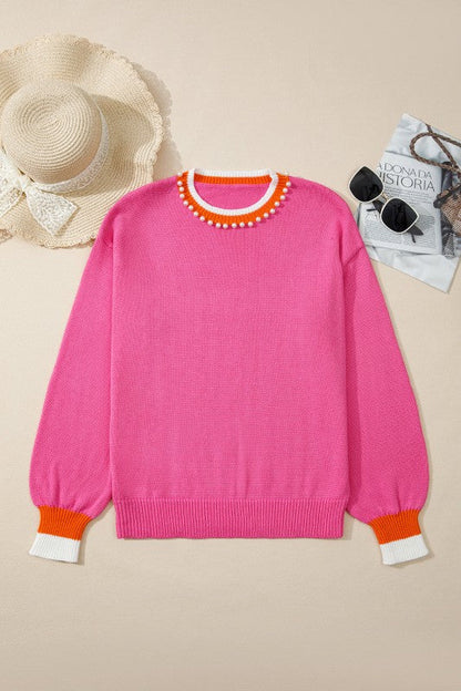 Pearl Contrast Trim Crewneck Drop Shoulder Sweater Shop Style & More | Fresh Looks, Everyday Deals & Free Shipping