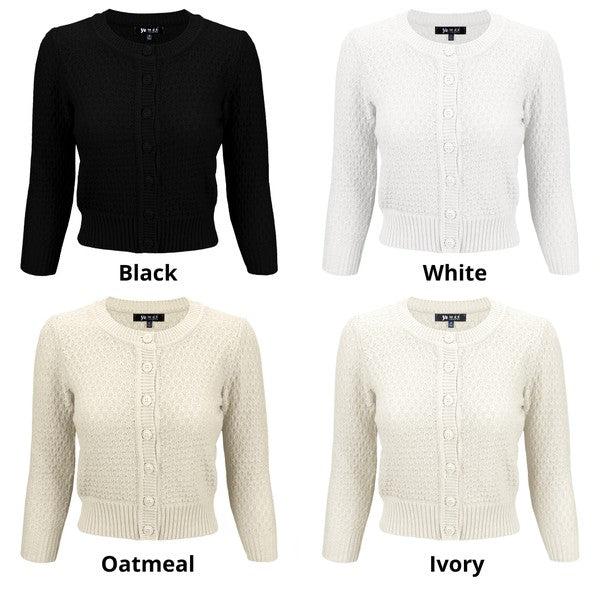 Cute Pattern Cropped Cardigan Sweater  3/4 Sleeve Shop Style & More | Fresh Looks, Everyday Deals & Free Shipping