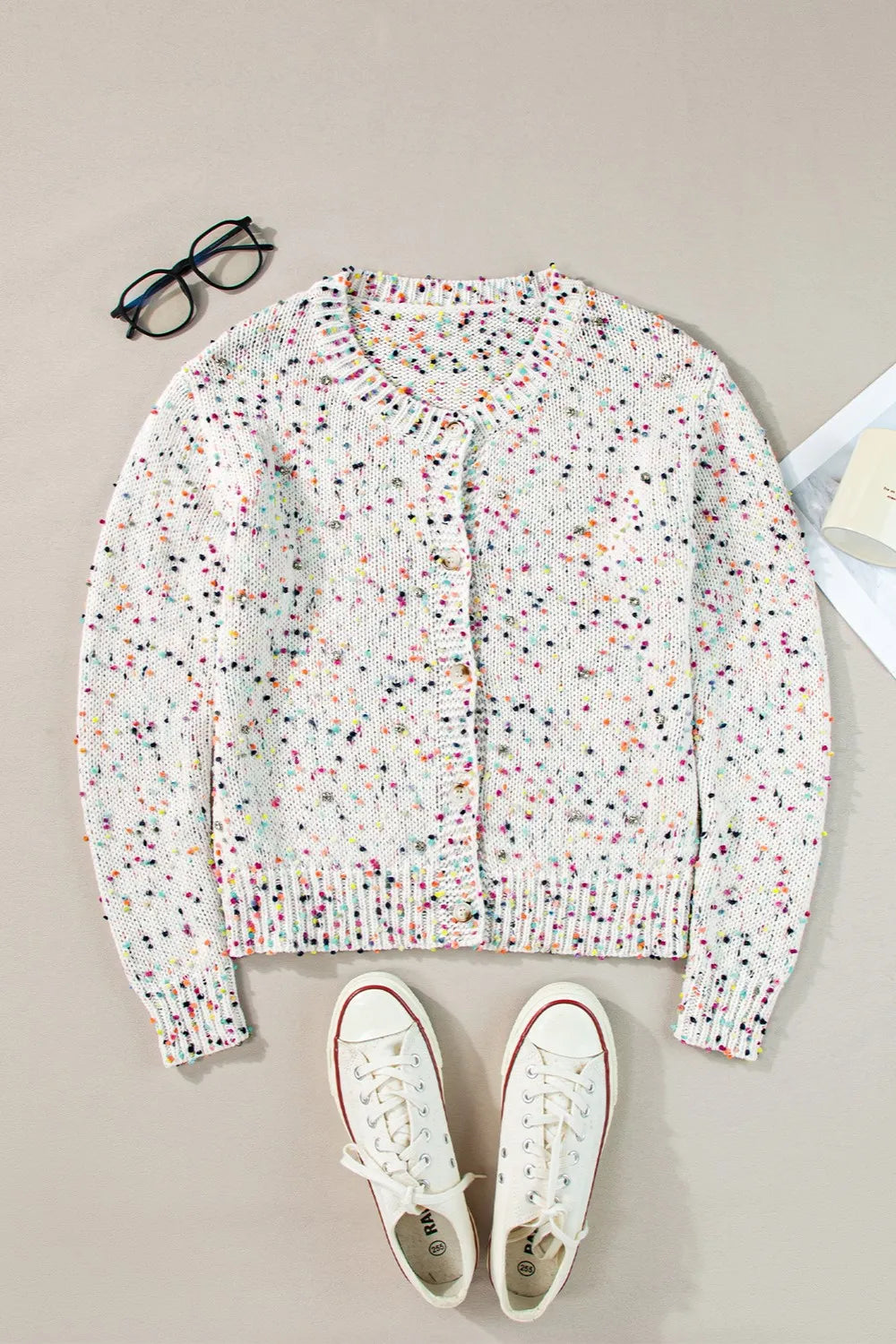 Confetti Button Up Long Sleeve Cardigan New Era Fashion LLc