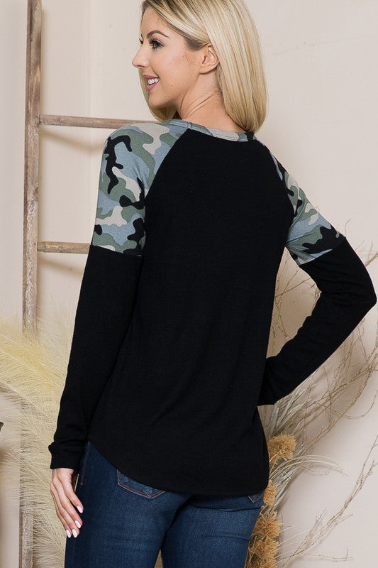 Camouflage Print Contrast Knit Top Shop Style & More | Fresh Looks, Everyday Deals & Free Shipping