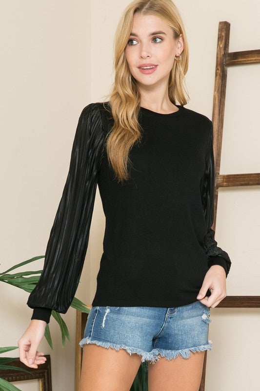 Pleated Sleeve Crew Neck Sweater Shop Style & More | Fresh Looks, Everyday Deals & Free Shipping