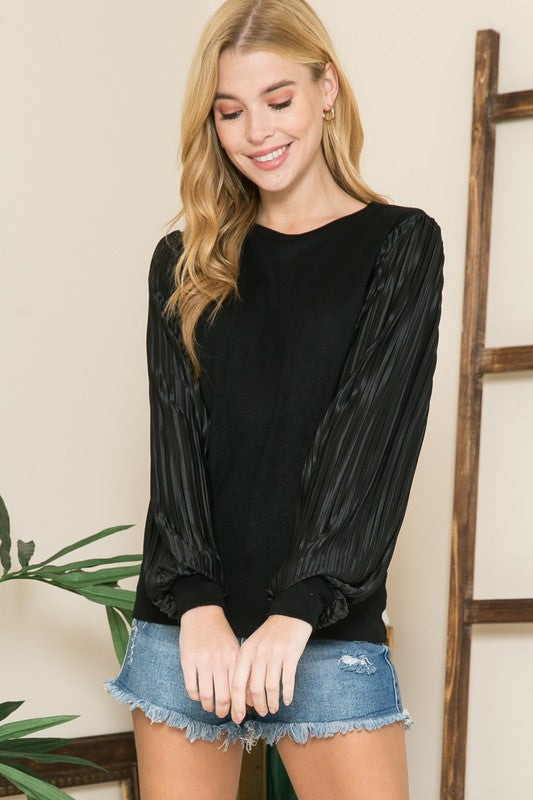 Pleated Sleeve Crew Neck Sweater Shop Style & More | Fresh Looks, Everyday Deals & Free Shipping