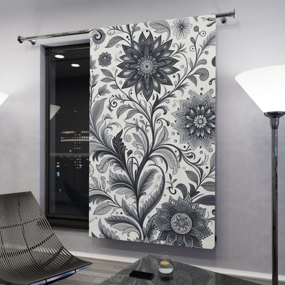 Elegant Floral Window Curtain, Home Decor, Black and White Floral Drapes, Living Room Curtains, Bedroom Window Treatment Grayceful LLC