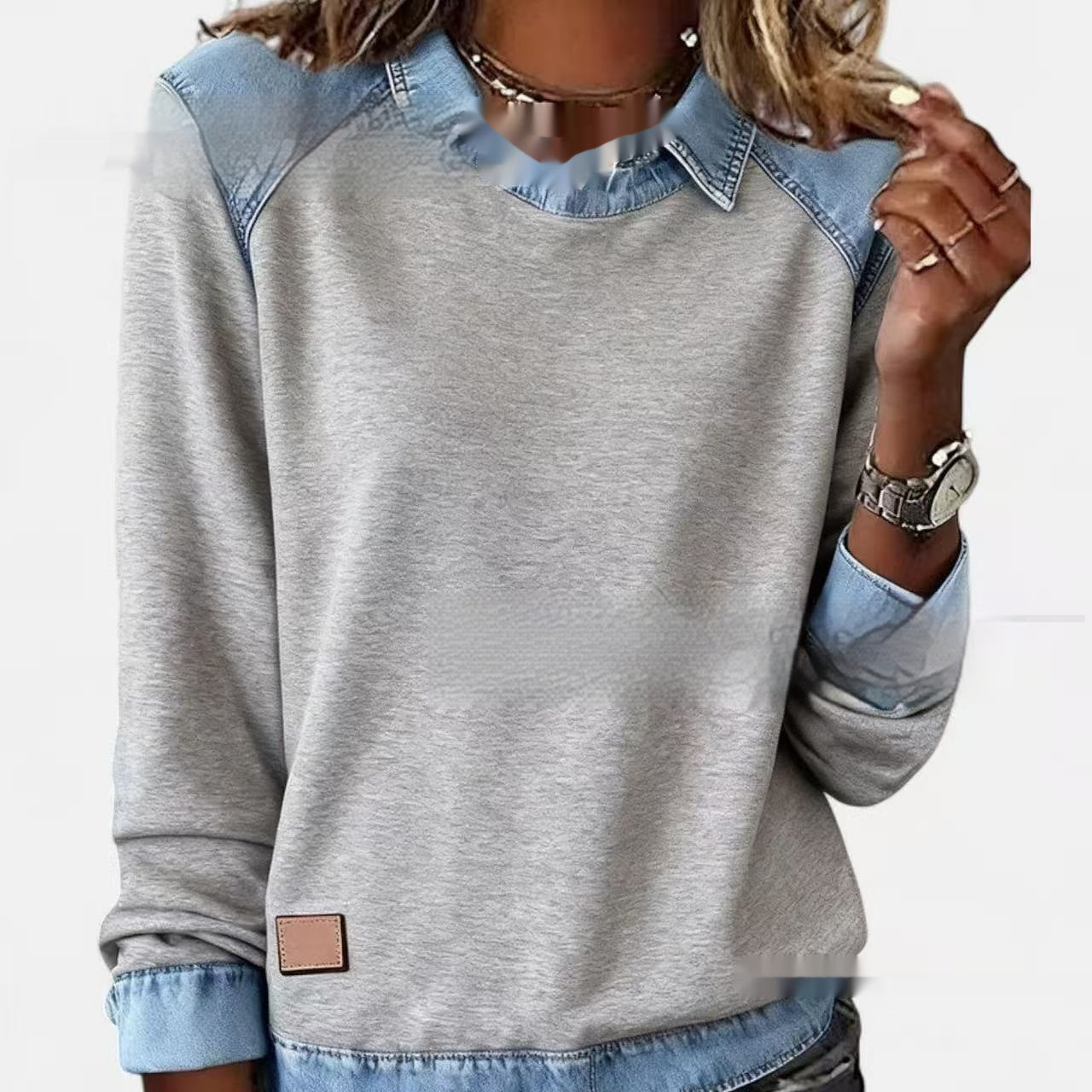 Denim Collar Patchwork Pullover Knitwear Top – Women’s Street Style FitiqueFit
