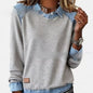 Denim Collar Patchwork Pullover Knitwear Top – Women’s Street Style FitiqueFit