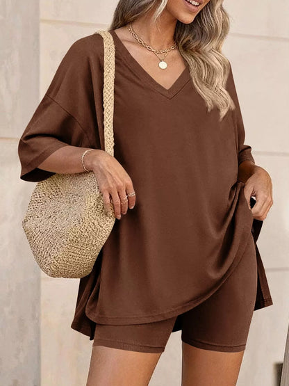 Full Size Casual Loose V-Neck T-Shirt & Shorts Set Plus Size New Era Fashion LLc