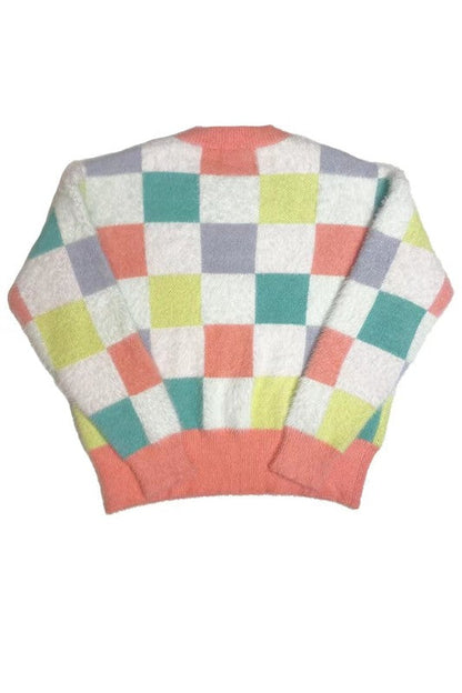 Fuzzy multicolor check sweater Shop Style & More | Fresh Looks, Everyday Deals & Free Shipping