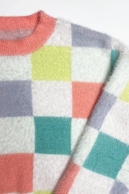 Fuzzy multicolor check sweater Shop Style & More | Fresh Looks, Everyday Deals & Free Shipping
