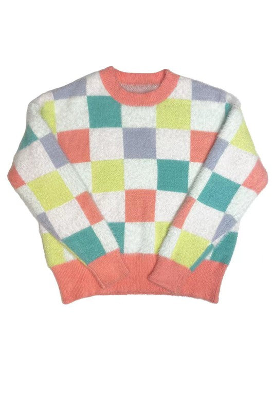 Fuzzy multicolor check sweater Shop Style & More | Fresh Looks, Everyday Deals & Free Shipping