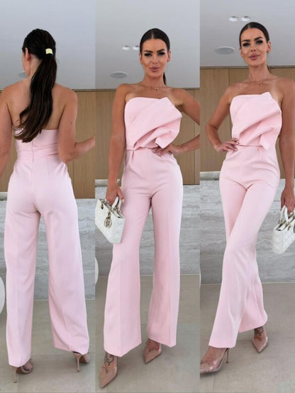 Candy-Colored Bodycon Halterneck Backless High-Waist Wide-Leg Jumpsuit FitiqueFit