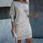 Fashion Oblique Shoulder Sequins Dress Ins Long-sleeved Dresses For Party Women's Clothing Grayceful LLC