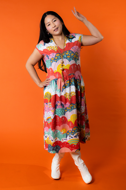 Knit Midi Dress in Mint & Strawberry Meadow Blue Platypus Clothing