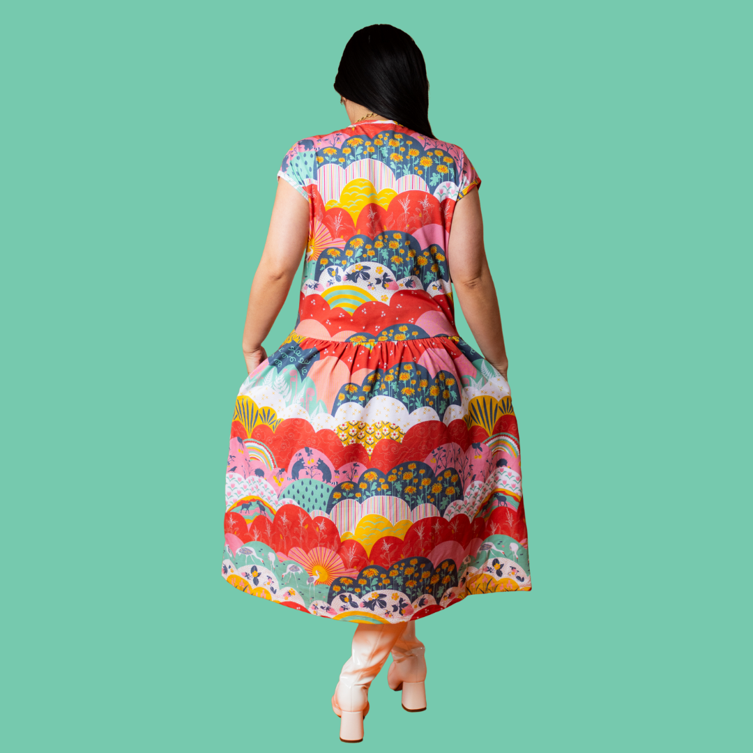 Knit Midi Dress in Mint & Strawberry Meadow Blue Platypus Clothing