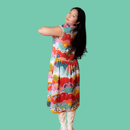 Knit Midi Dress in Mint & Strawberry Meadow Blue Platypus Clothing