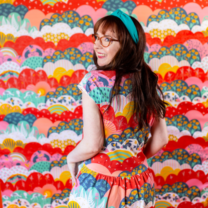 Knit Midi Dress in Mint & Strawberry Meadow Blue Platypus Clothing
